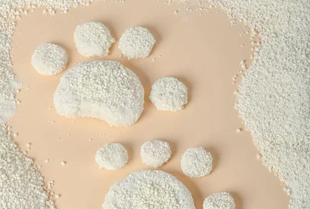 Starch granules arranged in a paw print shape