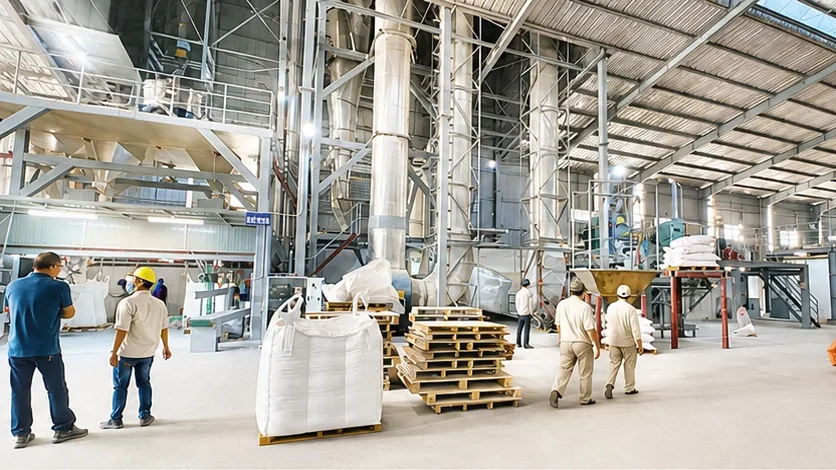 Production line handling raw material at the factory
